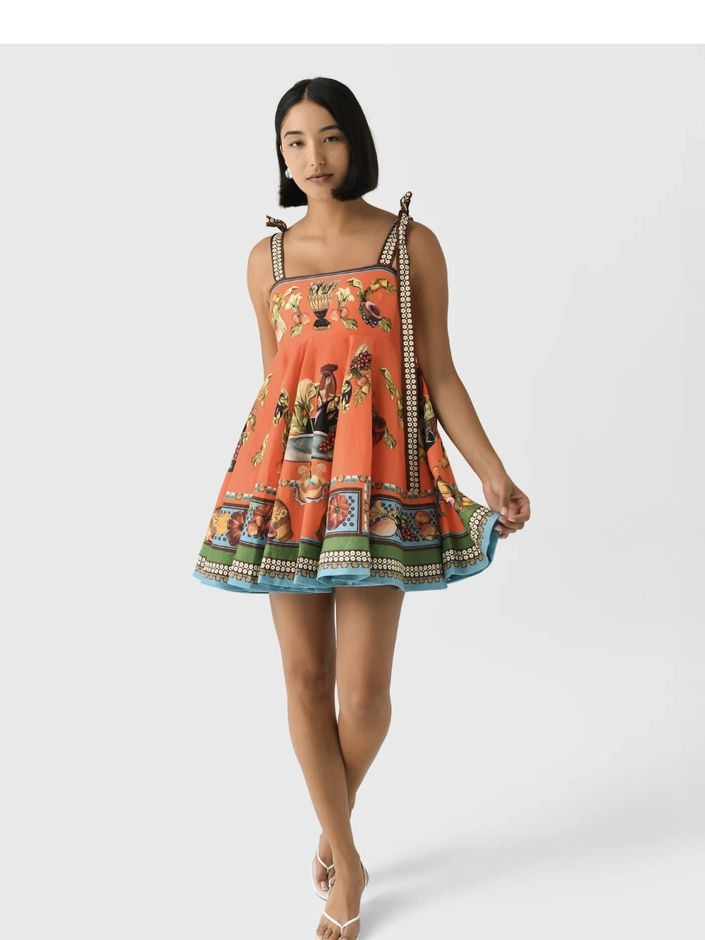 Alemais Printed Orange Tie-Shoulder Sundress Us 4
